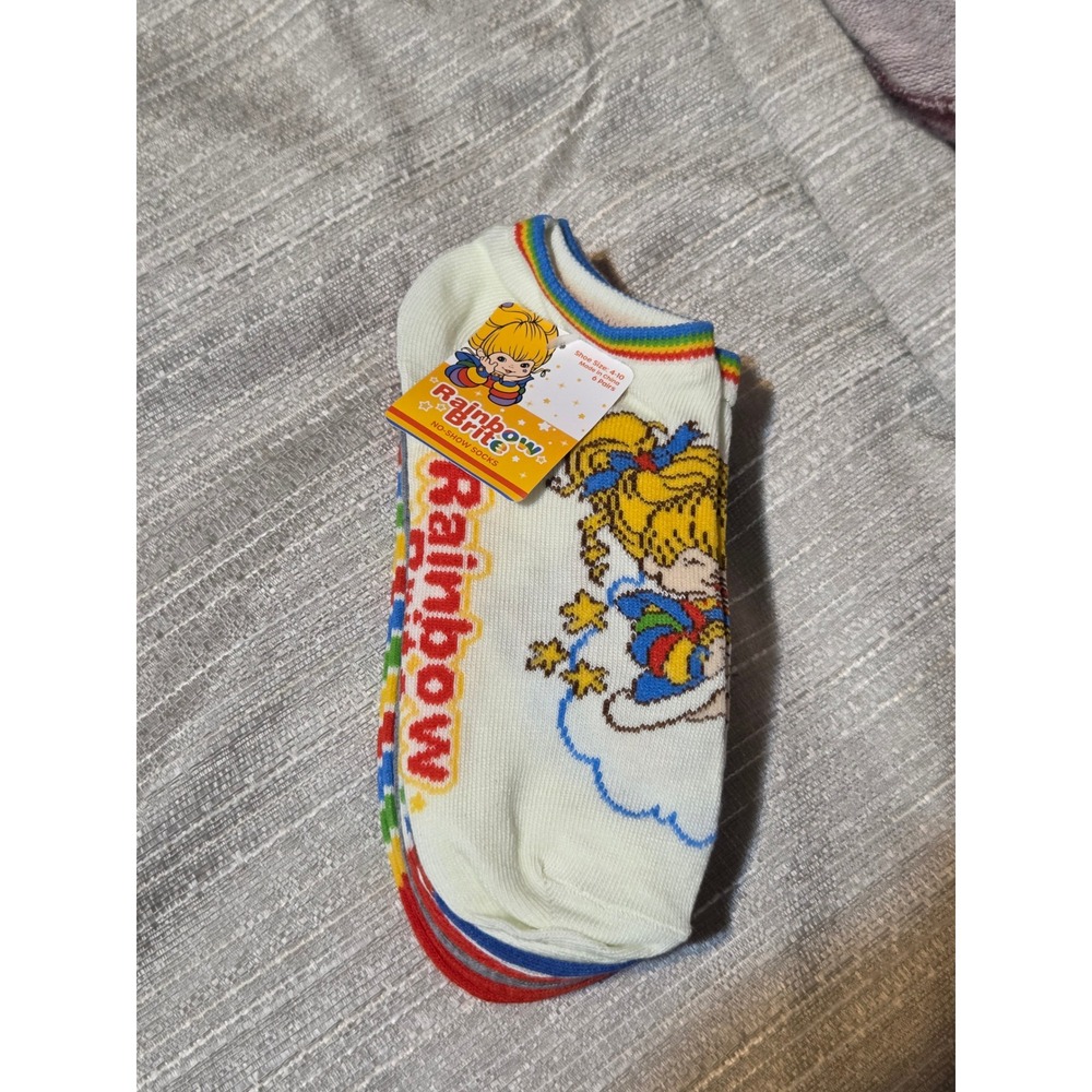 Rainbow Brite No-Show Socks 6 Pair Pack Womens Shoe Size 4-10 Retro 80s Graphics - Picture 2 of 5